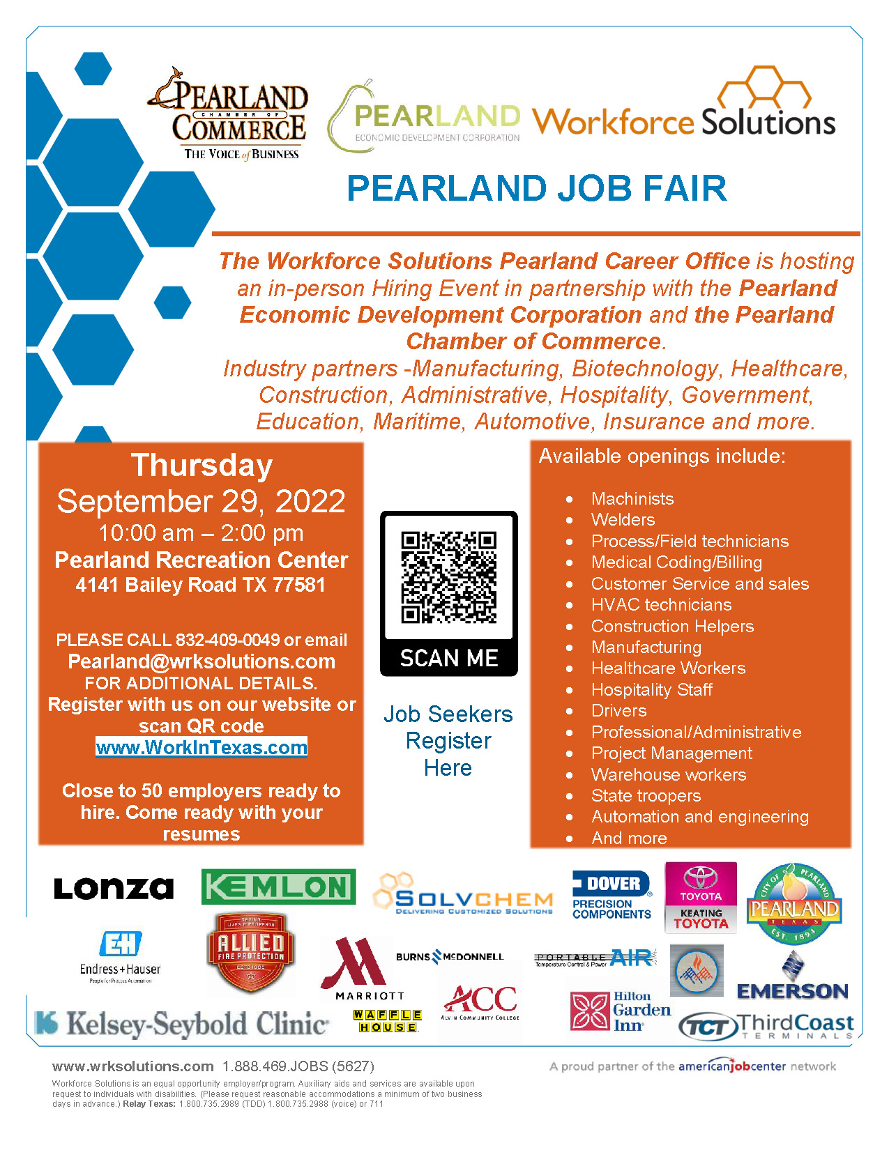 PEDC, Pearland Chamber and Workforce Solutions to Host Job Fair on
